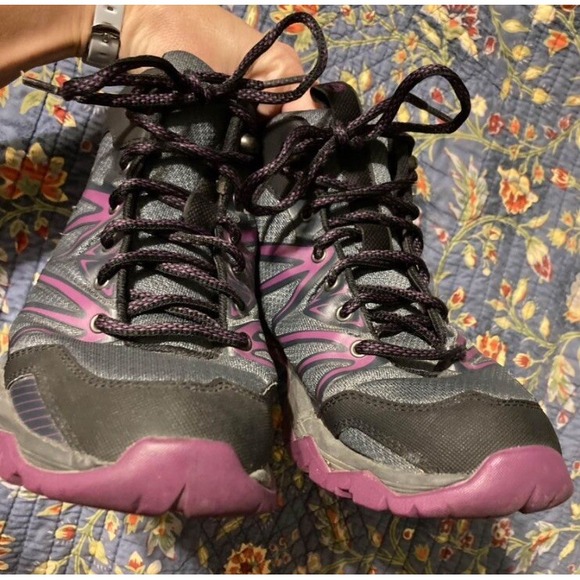Merrell Womens Hiking Boots Size 8 Mid Womens Gray Purple Lace up Trail Shoes - Picture 4 of 9